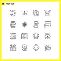 Pack of 16 Modern Outlines Signs and Symbols for Web Print Media such as app washing attention machine internet Editable Vector Design Elements