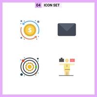 Group of 4 Modern Flat Icons Set for arrow planet money sms sun Editable Vector Design Elements