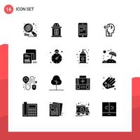 Mobile Interface Solid Glyph Set of 16 Pictograms of list data cell checklist man Editable Vector Design Elements