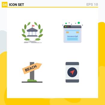 Pack of 4 creative Flat Icons of bank web university design sign Editable Vector Design Elements