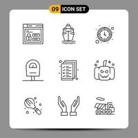 9 Black Icon Pack Outline Symbols Signs for Responsive designs on white background 9 Icons Set Creative Black Icon vector background