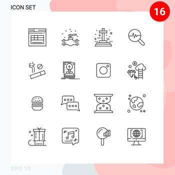 conjunto de esquema de interfaz móvil de 16 pictogramas de gráfico de búsqueda de humo elementos de diseño vectorial editables gráficos de gráficos cruzados vector