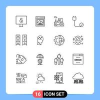 Modern Set of 16 Outlines Pictograph of interior draw transport hardware cord Editable Vector Design Elements