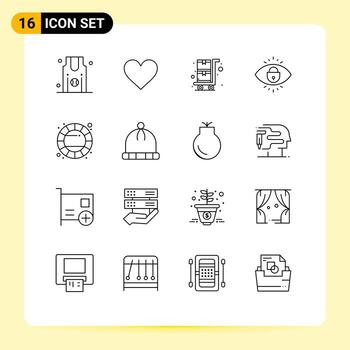 conjunto de pictogramas de 16 contornos simples de elementos de diseño de vector editables de Internet de bloqueo de compras de color de rueda