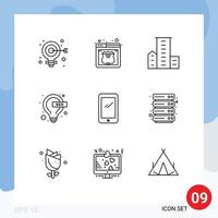 9 iconos creativos modernos signos y símbolos de teléfono lámpara distrito idea residencias elementos de diseño vectorial editables vector