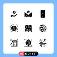 User Interface Pack of 9 Basic Solid Glyphs of design percentage phone menu iphone Editable Vector Design Elements