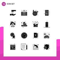 16 Universal Solid Glyphs Set for Web and Mobile Applications hosting server cloud buyer persona smartphone learning Editable Vector Design Elements