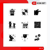 9 Thematic Vector Solid Glyphs and Editable Symbols of online shopping product finger logistic box Editable Vector Design Elements
