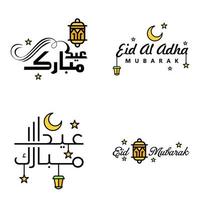 4 saludos modernos de eid fitr escritos en texto decorativo de caligrafía árabe para tarjetas de felicitación y deseando el feliz eid en esta ocasión religiosa vector