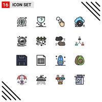 16 Universal Flat Color Filled Lines Set for Web and Mobile Applications target chip shipping processor reload Editable Creative Vector Design Elements
