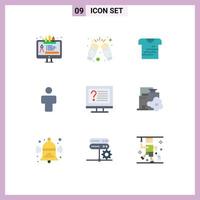 Modern Set of 9 Flat Colors and symbols such as computer people wine male uniform Editable Vector Design Elements
