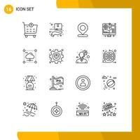 16 Thematic Vector Outlines and Editable Symbols of data cloud map web design development Editable Vector Design Elements