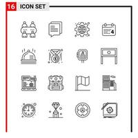 16 íconos generales para el diseño de sitios web, impresión y aplicaciones móviles 16 símbolos de esquema signos aislados en fondo blanco 16 icon pack creative black icon vector background