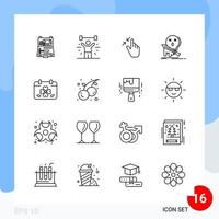 Modern Pack of 16 Icons Line Outline Symbols isolated on White Backgound for Website designing Creative Black Icon vector background