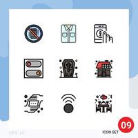 Pictogram Set of 9 Simple Filledline Flat Colors of coffin switch shopping preferences help Editable Vector Design Elements