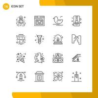 Group of 16 Outlines Signs and Symbols for light phone page signal mobile Editable Vector Design Elements