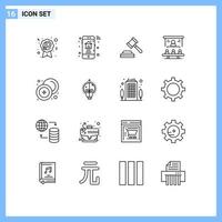16 User Interface Outline Pack of modern Signs and Symbols of chinese projector auction people market share Editable Vector Design Elements