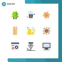 Group of 9 Modern Flat Colors Set for money cash star tool shape Editable Vector Design Elements