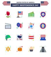 Set of 16 Modern Flats pack on USA Independence Day movis sign dollar star shield Editable USA Day Vector Design Elements