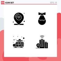 Mobile Interface Solid Glyph Set of 4 Pictograms of location car iot military bus Editable Vector Design Elements