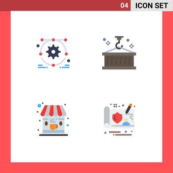 paquete de 4 signos y símbolos de iconos planos modernos para medios de impresión web, como elementos de diseño vectorial editables del controlador logístico de la caja de café de desarrollo vector