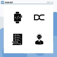 Set of 4 Vector Solid Glyphs on Grid for watch file decent crypto currency business Editable Vector Design Elements