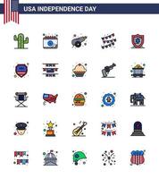 paquete de iconos de vector de stock del día americano 25 signos y símbolos de línea plana llena para escudo empavesados de bombilla de fiesta del ejército americano elementos de diseño de vector de día de EE. UU. editables