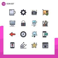 Concepto de línea llena de 16 colores planos para sitios web móviles y aplicaciones que fabrican hardware de fotografía digital conectado elementos de diseño de vectores creativos editables