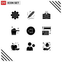 Modern Set of 9 Solid Glyphs and symbols such as borrow multimedia video cam housekeeping detergent Editable Vector Design Elements
