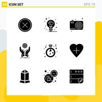 9 User Interface Solid Glyph Pack of modern Signs and Symbols of income stack valentine hand camera Editable Vector Design Elements