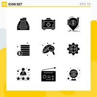 colección de 9 iconos sólidos universales conjunto de iconos para web y móvil fondo de vector de icono negro creativo