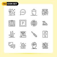 16 iconos creativos para el diseño moderno de sitios web y aplicaciones móviles receptivas 16 signos de símbolos de contorno sobre fondo blanco paquete de 16 iconos fondo de vector de icono negro creativo