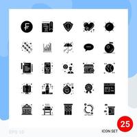 Universal Icon Symbols Group of 25 Modern Solid Glyphs of nature heart sheild done report Editable Vector Design Elements