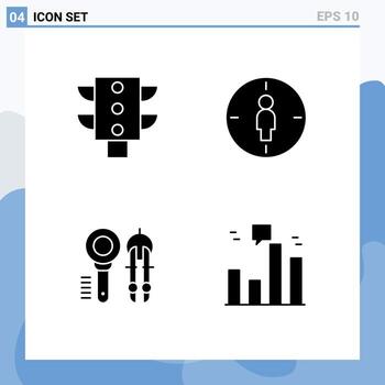 4 User Interface Solid Glyph Pack of modern Signs and Symbols of light compass man target geometry Editable Vector Design Elements