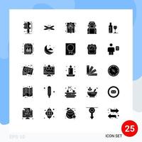 Universal Icon Symbols Group of 25 Modern Solid Glyphs of suit spaceman fly space present Editable Vector Design Elements