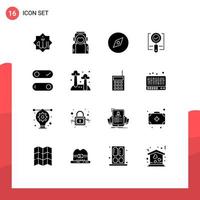 Modern Set of 16 Solid Glyphs Pictograph of search magnifier helmet find navigation Editable Vector Design Elements