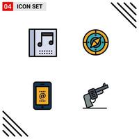 Stock Vector Icon Pack of 4 Line Signs and Symbols for album id navigation location gun Editable Vector Design Elements