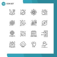 16 User Interface Outline Pack of modern Signs and Symbols of head shot target molecule auditory education Editable Vector Design Elements