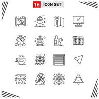 16 Icons Line Style Grid Based Creative Outline Symbols for Website Design Simple Line Icon Signs Isolated on White Background 16 Icon Set Creative Black Icon vector background