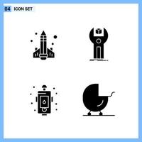 4 iconos estilo sólido símbolos de glifo creativo signo de icono sólido negro aislado sobre fondo blanco fondo de vector de icono negro creativo