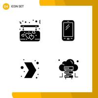 4 Icon Set Solid Style Icon Pack Glyph Symbols isolated on White Backgound for Responsive Website Designing Creative Black Icon vector background