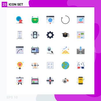 Editable Vector Line Pack of 25 Simple Flat Colors of internet rotate globe clockwise website Editable Vector Design Elements