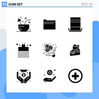 Modern 9 solid style icons Glyph Symbols for general use Creative Solid Icon Sign Isolated on White Background 9 Icons Pack Creative Black Icon vector background