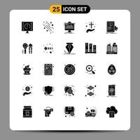 25 User Interface Solid Glyph Pack of modern Signs and Symbols of celebration care space processing monitor Editable Vector Design Elements