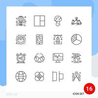 Group of 16 Outlines Signs and Symbols for stopwatch blast nature mountain hill Editable Vector Design Elements