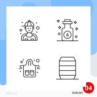 Modern Pack of 4 Icons Line Outline Symbols isolated on White Backgound for Website designing Creative Black Icon vector background