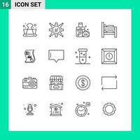 Pack of 16 Modern Outlines Signs and Symbols for Web Print Media such as business audit briefcase room bed Editable Vector Design Elements