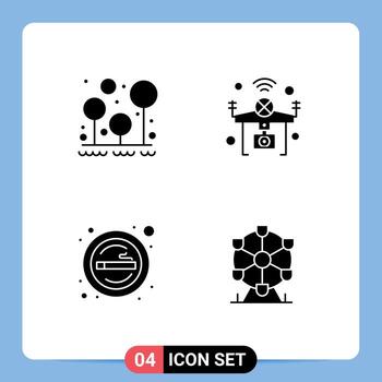 Mobile Interface Solid Glyph Set of 4 Pictograms of camping wifi survival internet place Editable Vector Design Elements
