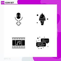 Solid Icon set Pack of 4 Glyph Icons isolated on White Background for Web Print and Mobile Creative Black Icon vector background