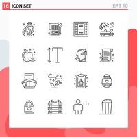 Universal Icon Symbols Group of 16 Modern Outlines of apple sun film person beach Editable Vector Design Elements